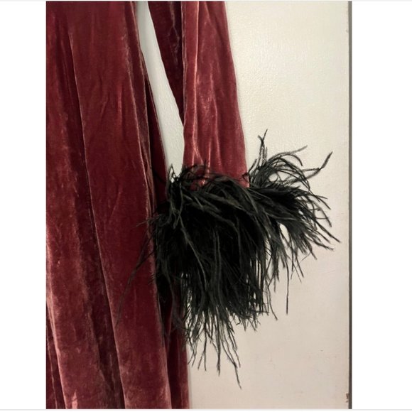 RARE Vintage Betsey Johnson Velvet Duster Coat w/Feathers Boa Small Fits 4 & 6 - Picture 8 of 9